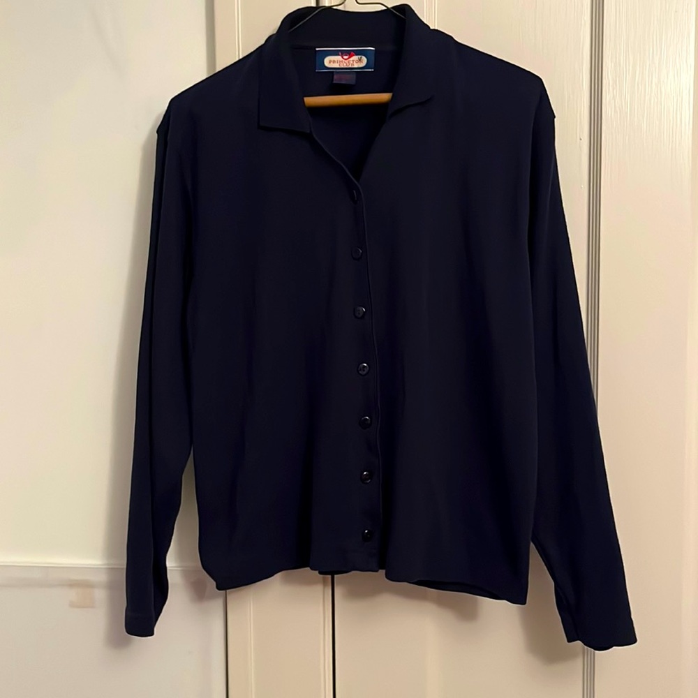 ✅VINTAGE Princeton Club Long Sleeve Button Up Polo Collar Cardigan Sweater Navy